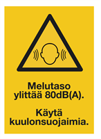 MELUTASO YLITTÄÄ 80 dB. KÄYTÄ KUULONSUOJAIMIA, MUOVI 200 x 300mm