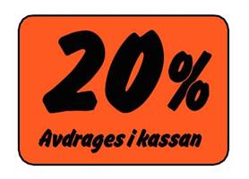 Etikett 20% Avdrages i kassan