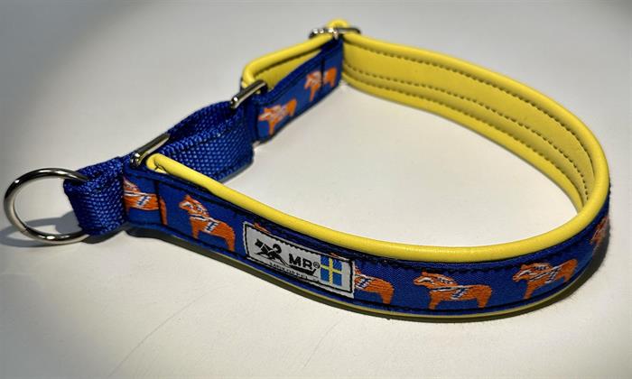 Halsband halvstryp med Dalahästmotiv och gult mjukt härligt läderfoder 