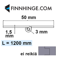 Pianosarana ruostumaton AISI304, 50 x 1,5 x 3, pituus 1200 mm, ei reikiä