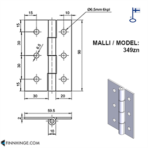 348zn - Rullattu tappisarana 90 x 30 x 20 x 5 mm, sähkösinkitty
