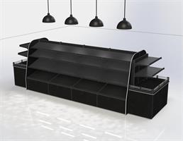 Brödbord Flexi 1600 med hög sockel och 700 djupa sockelhyllor