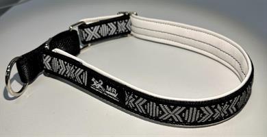 Necklace, half choker, black with reflective pattern