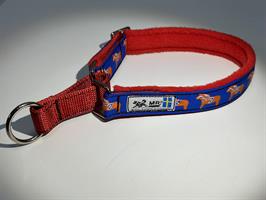 Semi-slip, Red Fleece Padded Dog Collar with Swedish Dalahorse motive