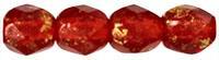 Fire polished 4 mm Gold Marbled-Siam Ruby