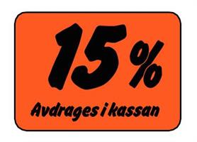 Etikett 15% Avdrages i kassan