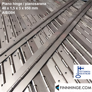 Pianosarana ruostumaton AISI304, 40 x 1,5 x 3 mm, pituus 950 mm, ei reikiä