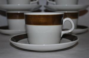 8 Kaffekoppar 6 Fat Rörstrand Koka Brun Hertha Bengtsson