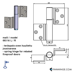 003 Ni R - Teräspalo-oven jousisarana niklattu, huullettu, oikea