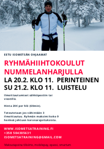 Ryhmähiihtokoulut Nummelanharjulla La 20.2 ja 21.2!