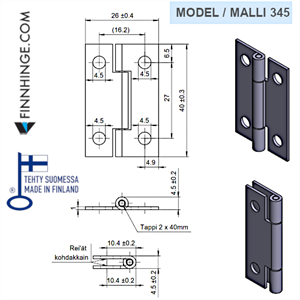 345.02rst - Rullattu tappisarana rei'illä, 40 x 26 mm, ruostumaton AISI304
