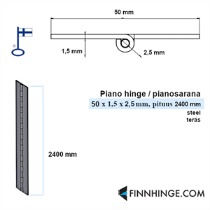 Pianosarana teräs 50 x 1,5 x 2,5 mm pinna, pituus 2400 mm, ei reikiä