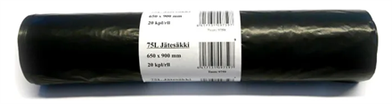 JÄTESÄKKI 650 x 900, 75 litraa, musta, 20 kpl/ rulla