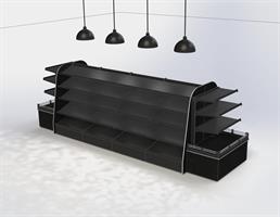Brödbord Flexi 1600 med låg sockel och 700 djupa sockelhyllor