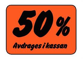 Etikett 50% Avdrages i kassan