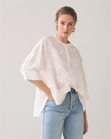 Summum Woman 3/4 sleeve blouse 3D Flower cotton, Off White