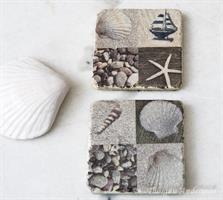 Underlägg/Coaster, strand-rutor med båt