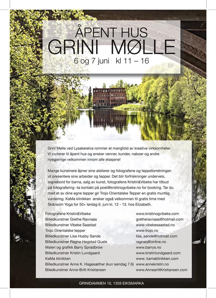 Åpent hus på Grini Mølle 6.-7.juni