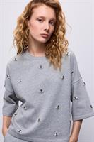 Summum Woman Sweatshirt Top with Strass Beads, Mist