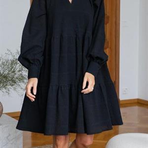Gauhar Long Sleeve Ruffled Dress, Black