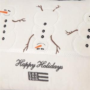 Lexington Snowmen Embroidered Cotton Velvet Pillow, White