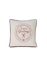Lexington Seasons Greetings Recycled Cotton Canvas Pillow Cover, Off White/Red