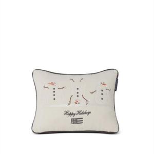 Lexington Snowmen Embroidered Cotton Velvet Pillow, White