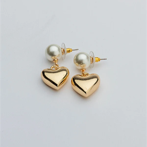 Bow19 Details Pearl Earrings Gold Heart