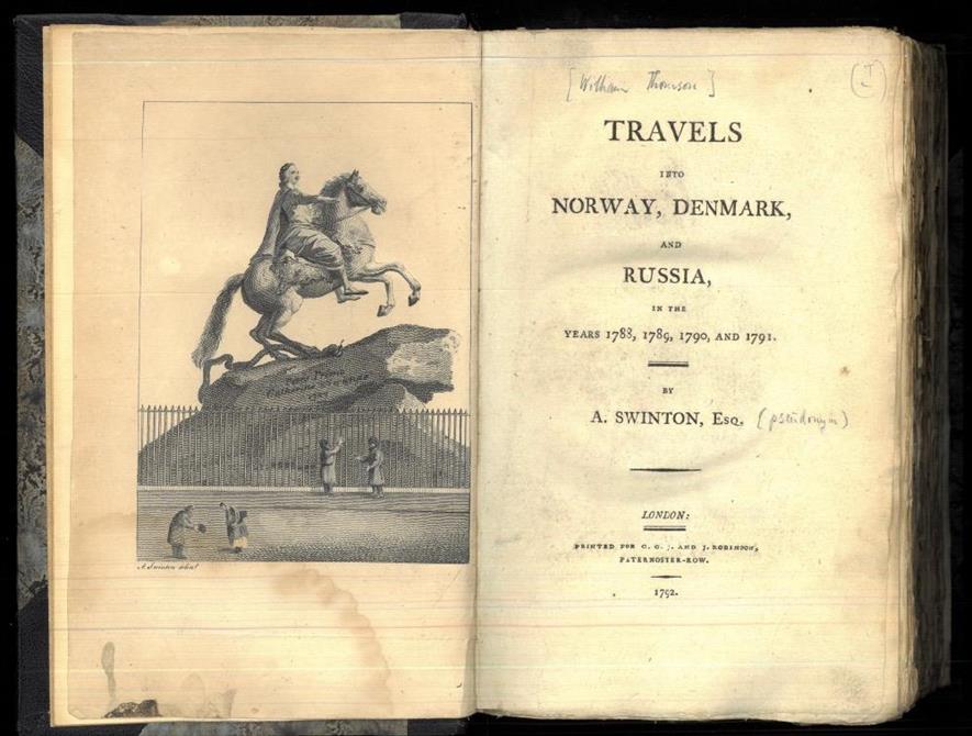 THOMSON: Travels into Norway, Denmark, and Russia in the years 1788, 1789, 1790, and 1791. By A. Swinton, Esq.