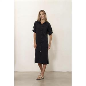 Blue Dixi Cotton Linen Dress, Black