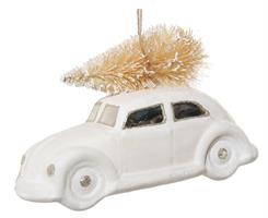 Shishi Glass Car with Tree mat white 14cm