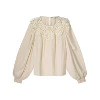 Summum Woman Illusion Top with Lace Neckline, Ivory