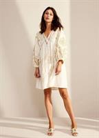 Summum Woman Dress Gold Embroidery Cotton, Off White