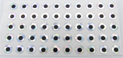 Selvklebende 2D øyne sølv holo 8mm/100stk