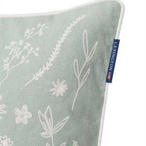 Lexington Logo Flower Embroidered Linen/Cotton Pillow Cover, Green/White