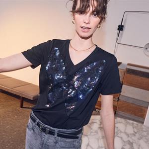 Mos Mosh Jodi V-SS Sequin Tee, Black