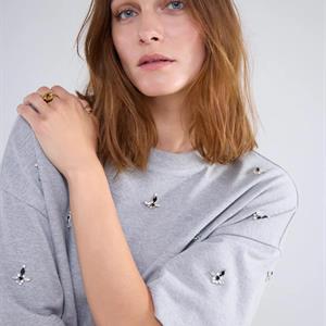Summum Woman Sweatshirt Top with Strass Beads, Mist