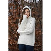 Blue Cat Boucle Knit Hoodie, Ecru