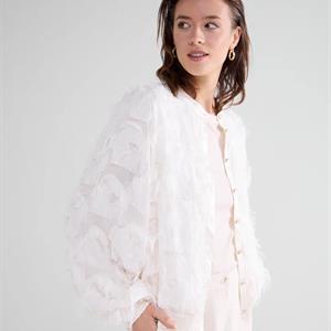 Summum Woman Fluffy Blouse with Fringe, Ivory