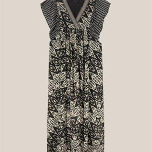 Summum Woman Long Dress with short wide sleeves, Black