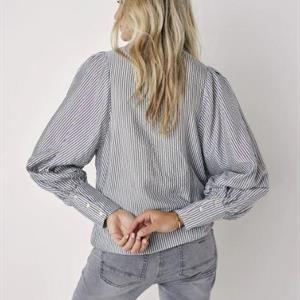 Summum Woman Striped Shirt with Puff Sleeves and Bow, Steel
