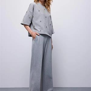 Summum Woman Sweatshirt Top with Strass Beads, Mist