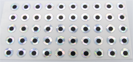 Selvklebende 2D øyne sølv holo 6mm/100stk