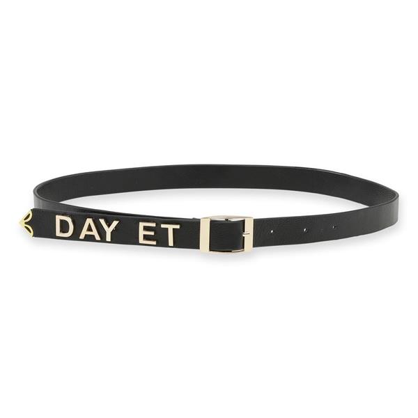 Day Golden Logo Leather Belt, Black