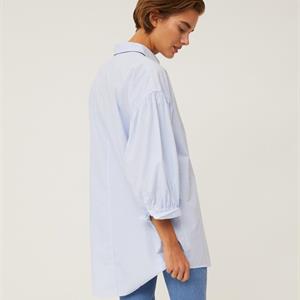 Lexington Maria Long Poplin Shirt, Light Blue/White Stripe