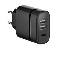 STRØMADAPTER, 1X USB-C + 2X USB-A 3.0A, 15W