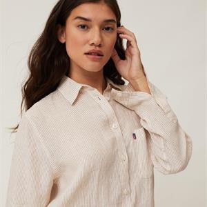 Lexington Isa Linen Shirt, Beige White Stripe