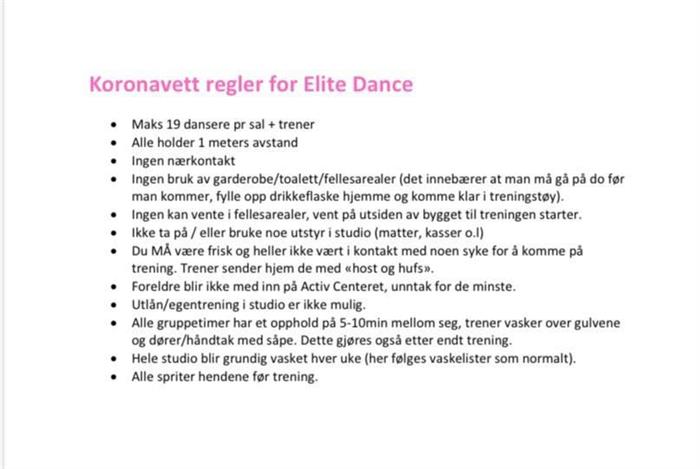 KORONAVETT-REGLER FOR ELITE DANCE