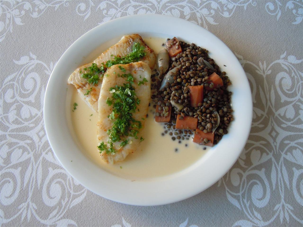 Poisson aux Lentilles et beurre de crevettes - Madame Nature