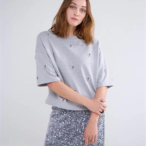 Summum Woman Sweatshirt Top with Strass Beads, Mist